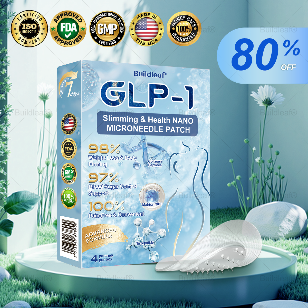 "Last 30 Minutes: Buy One, Get One Free!" 𝘽𝙪𝙞𝙡𝙙𝙡𝙚𝙖𝙛® 𝙏𝙞𝙧𝙯𝙚𝙥𝙖𝙩𝙞𝙙𝙚 𝙉𝙖𝙣𝙤 𝙈𝙞𝙘𝙧𝙤𝙣𝙚𝙚𝙙𝙡𝙚 𝙋𝙖𝙩𝙘𝙝 with Collagen & Matrixyl 3000 丨Targets Obesity, Loose Skin, High Blood Pressure, Diabetes, Fatty Liver, Joint Pain, Brain Fog, Low Energy, Body Aches, and More